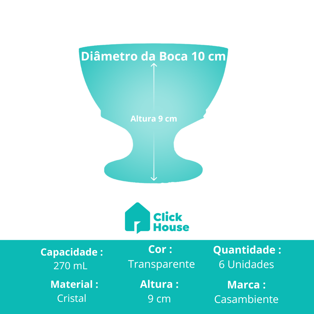 Taça De Vidro Sobremesa Sorvete Liso Casambiente 270 Ml 6 Un