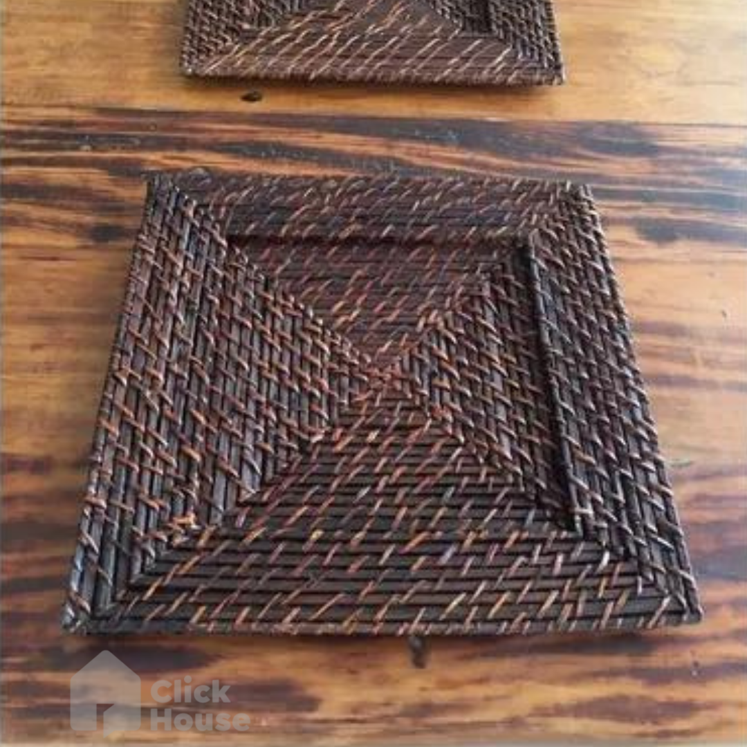 Sousplat Quadrado Rattan Bambu Marrom Escuro Mundiart