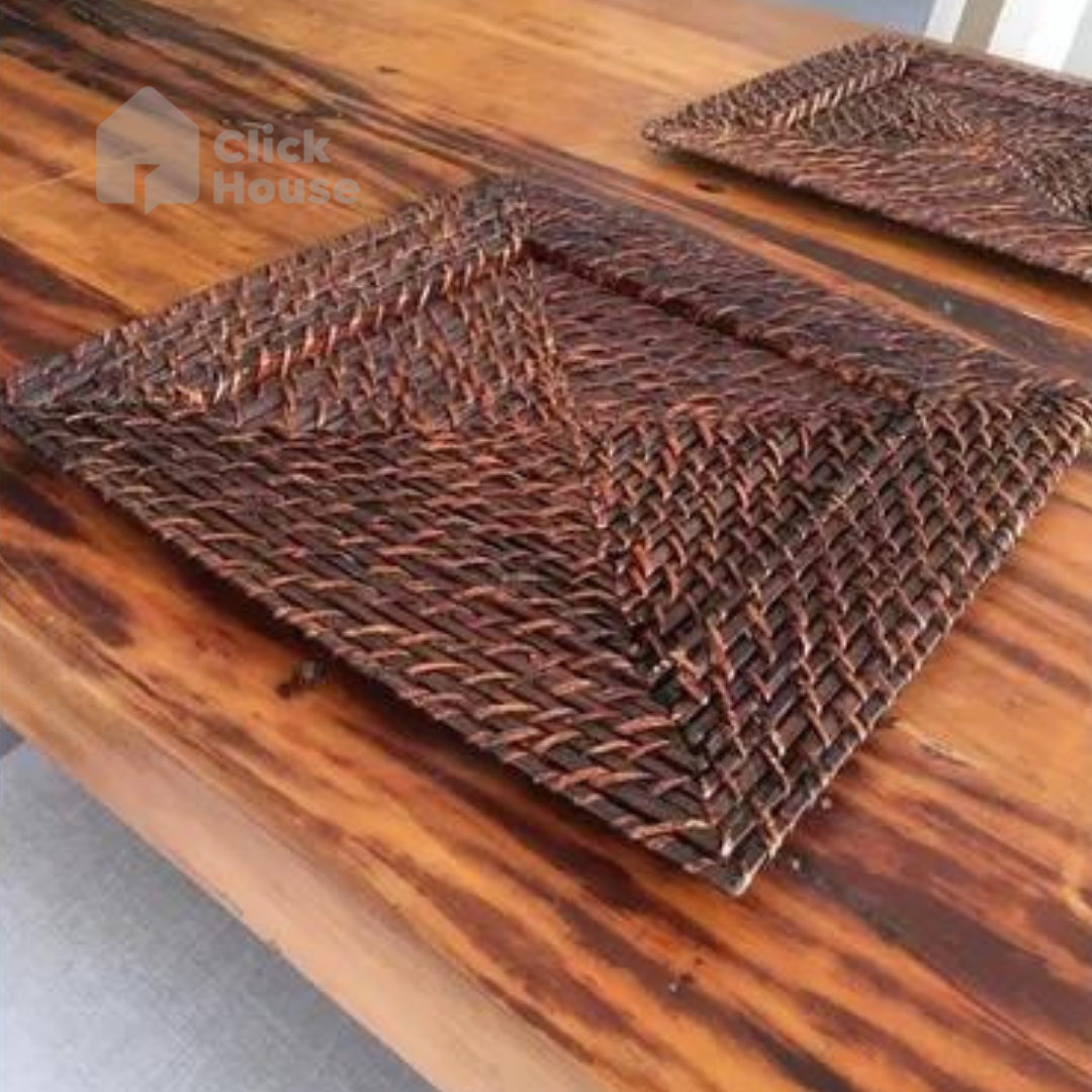 Sousplat Quadrado Rattan Bambu Marrom Escuro Mundiart