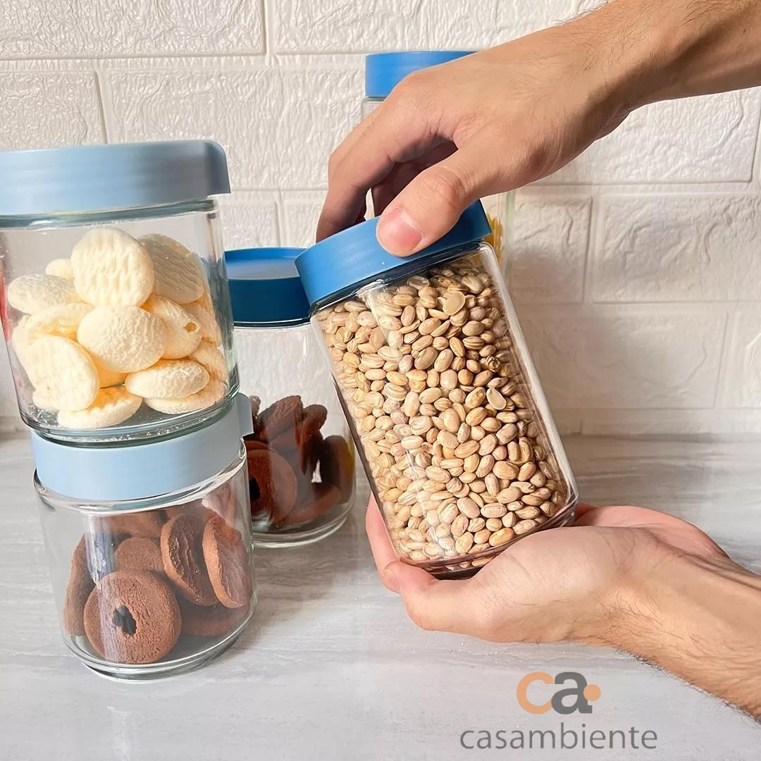 Pote De Vidro Tampa Hermética Mantimentos Empilhável 1100ml