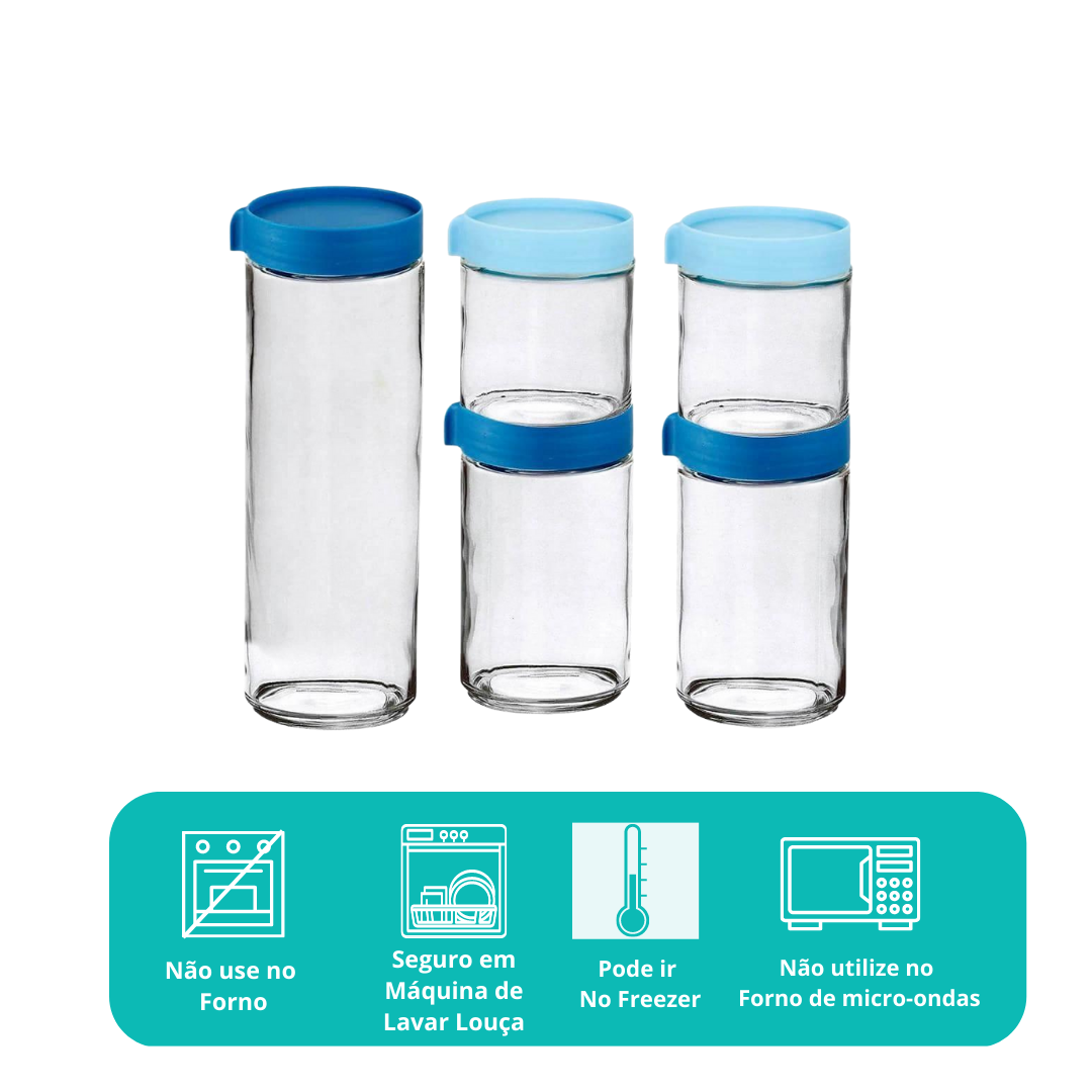 Pote Vidro Tampa Hermética Mantimento Empilhável 1100ml 3 Un