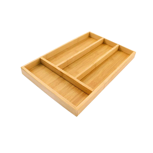 Porta Talher Utensílios Bambú Gaveta Grande 4 Divisórias