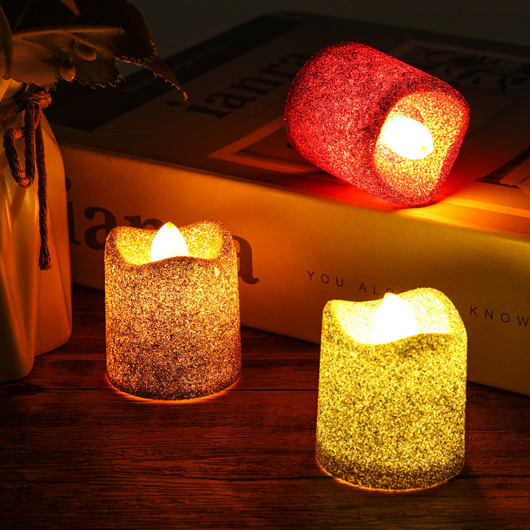 Vela Eletrônica Decorativa Bateria Gliter Silver Festas 6 Un