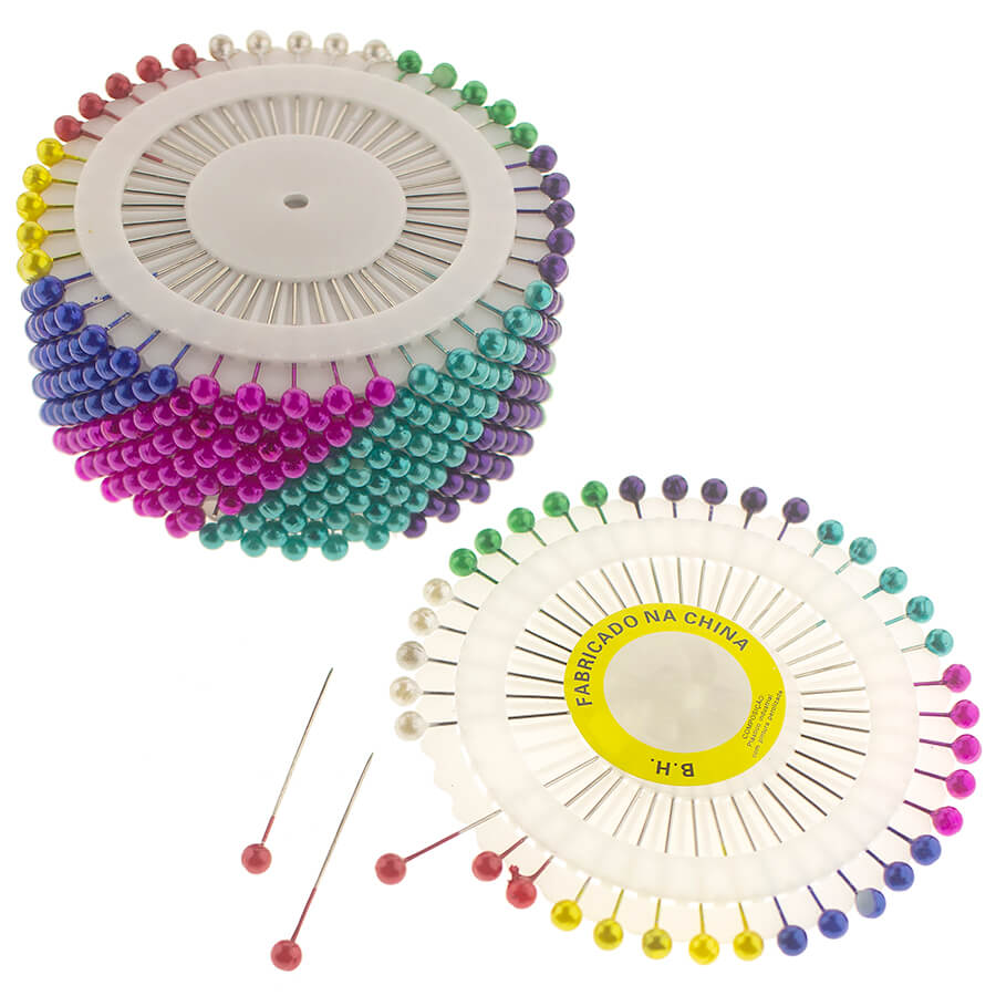 Alfinete Costura Cabeça Colorida Bolinha Patchwork 480 Uni