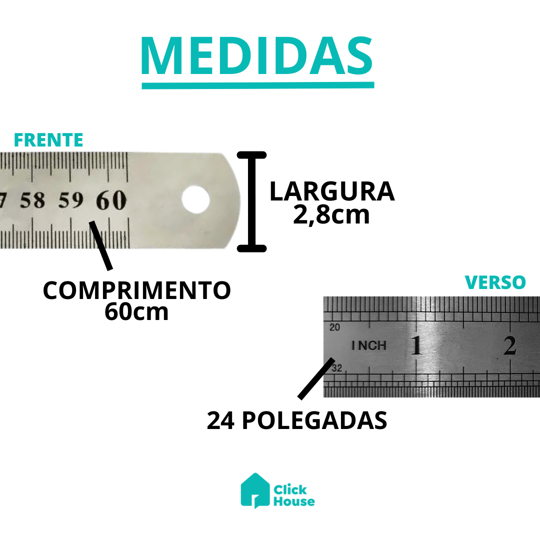 Régua Aço Inox 60cm 24 Polegada Projetista Profissional 1 Un