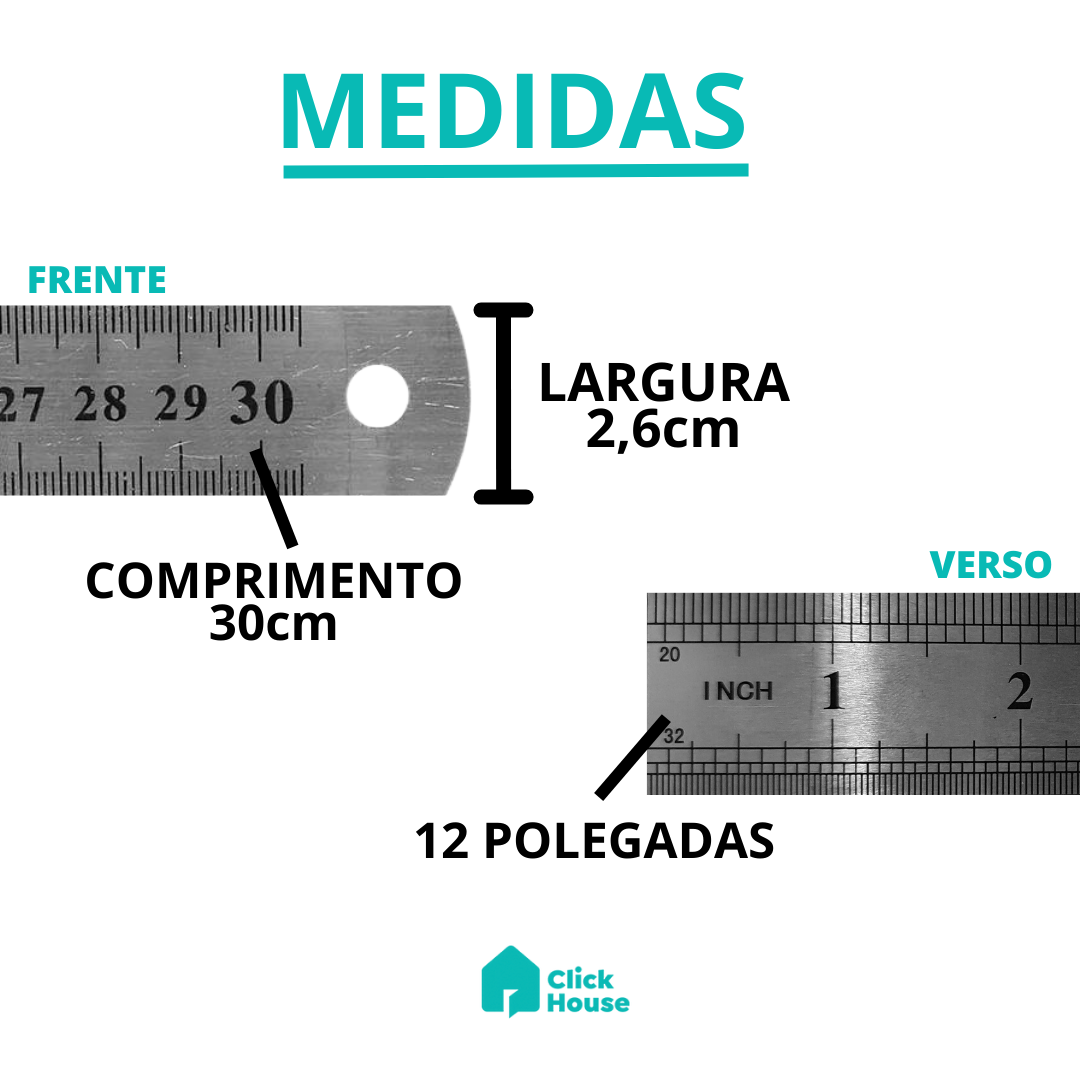 Régua Aço Inox 30cm 12 Polegadas Projetista Profissional