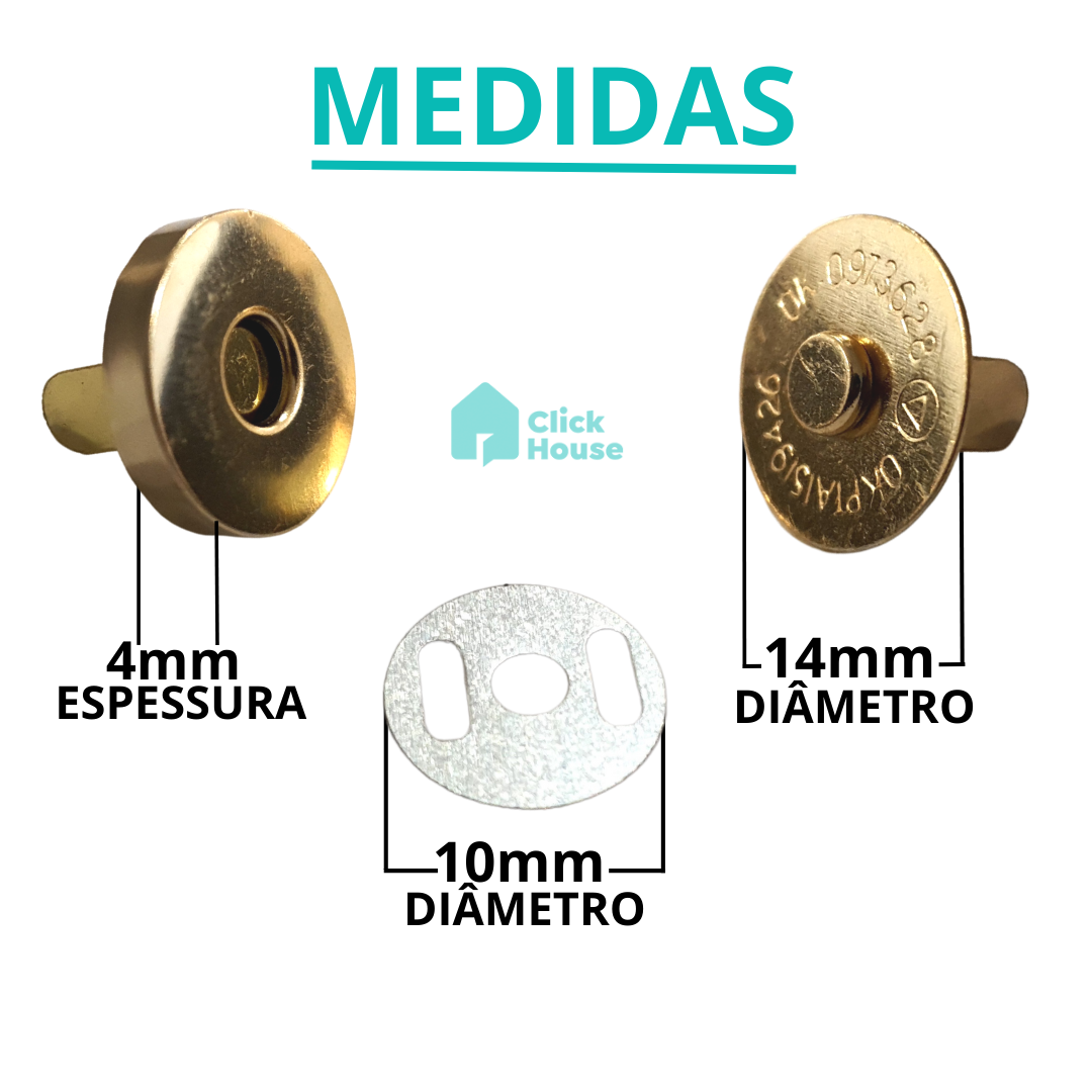Botão Magnético Imantado 14mm Prata Dourado Ônix 10 Uni