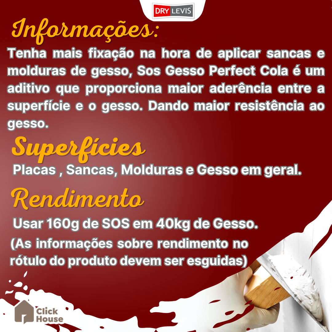 Sos Gesso Cola Perfect  Drywall Gesso Molduras Sancas 160g