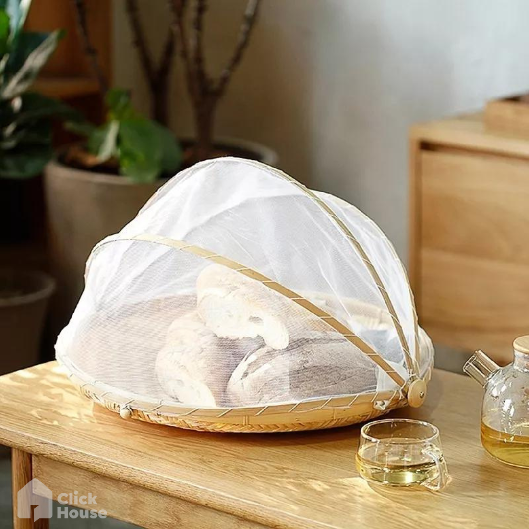 Porta Pão E Bolo Retrátil Redondo Bambu Grande 40 Cm