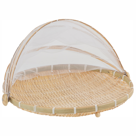 Porta Pão E Bolo Retrátil Redondo Bambu Grande 40 Cm