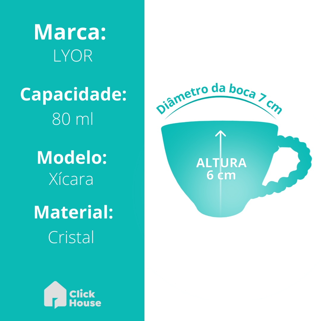 Xícara Café Pearl Chá Coração Cristal De Chumbo 80ml Lyor