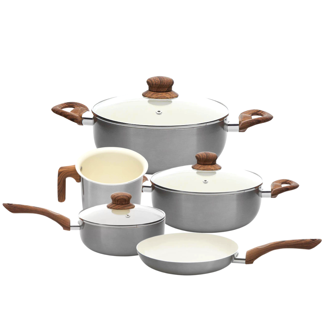 Panela Cerâmica Antiaderente Tampa Vidro Cabo Silicone 5 Pç