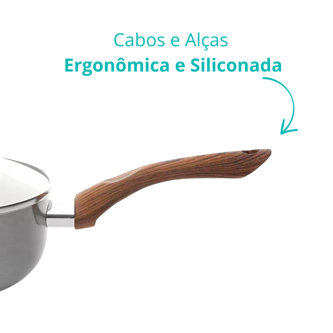 Panela Cerâmica Antiaderente Tampa Vidro Cabo Silicone 6 Pç