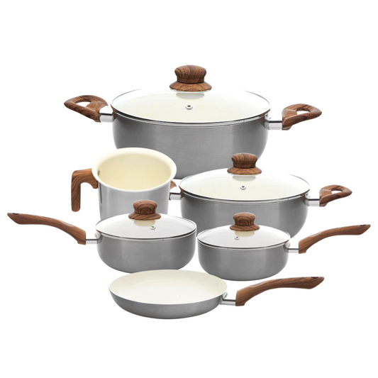 Panela Cerâmica Antiaderente Tampa Vidro Cabo Silicone 6 Pç