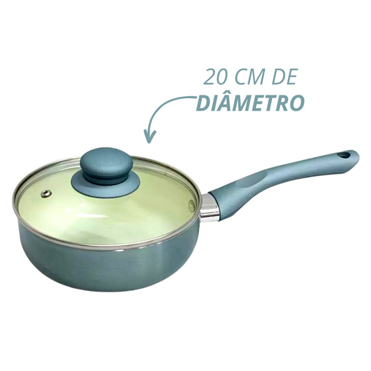 Panela Cerâmica Antiaderente Tampa Vidro Cabo Silicone 20cm