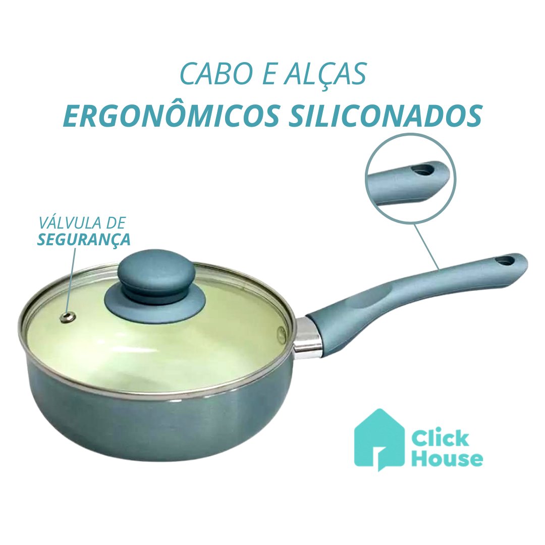 Panela Cerâmica Antiaderente Tampa Vidro Cabo Silicone 20cm