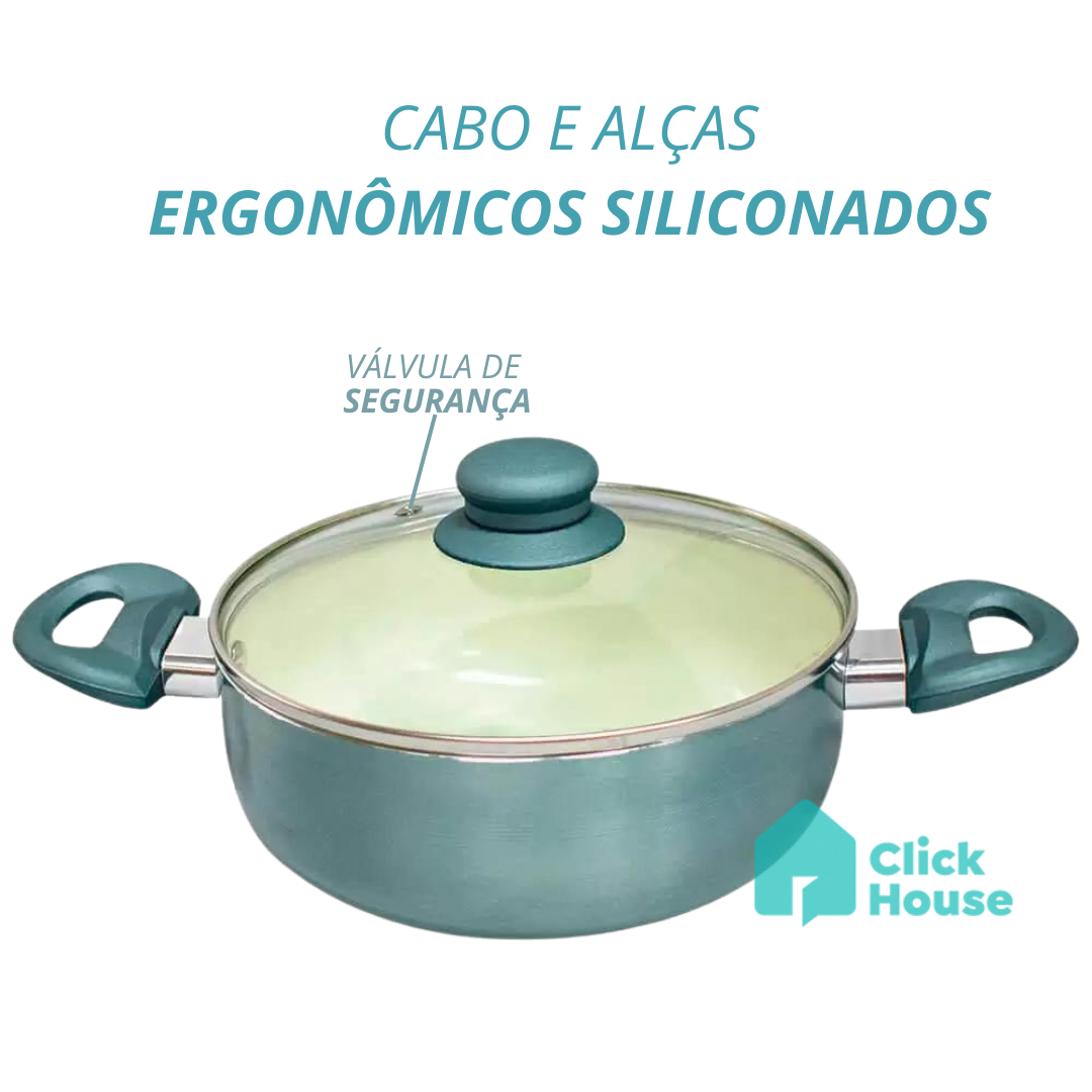 Panela Caçarola Revestimento Cerâmica 30 Cm Tampa De Vidro