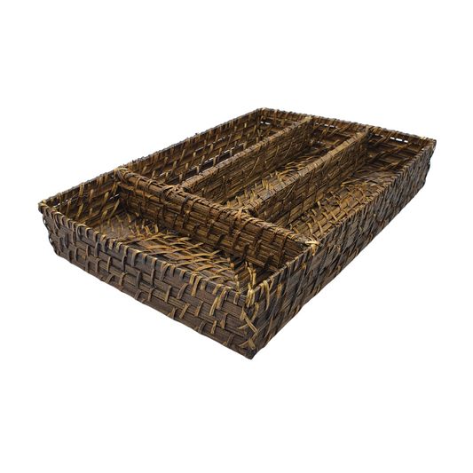 Porta Talher Utensílio Rattan Bambu Natural Gaveta 34 Cm