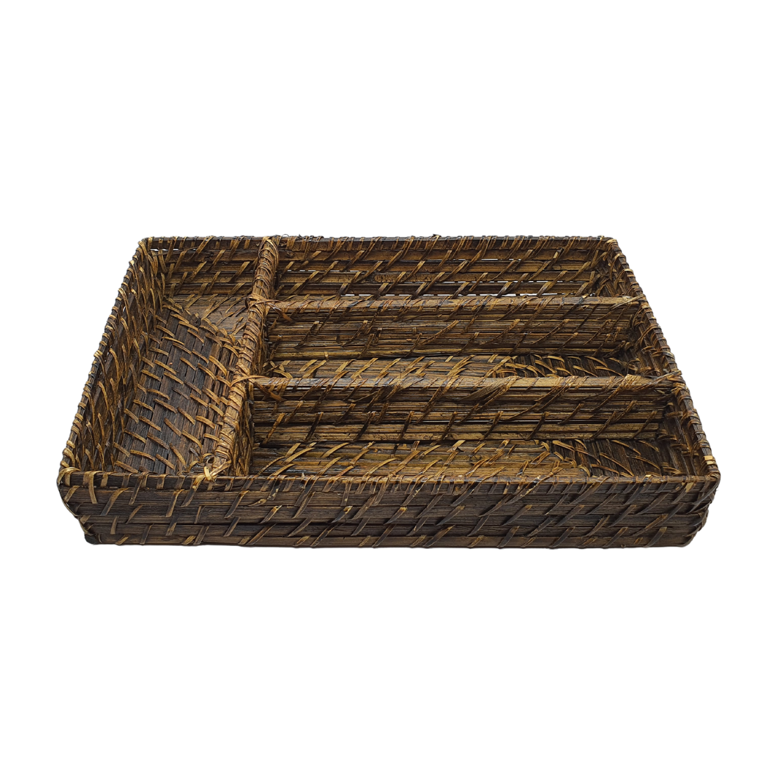 Porta Talher Utensílio Rattan Bambu Natural Gaveta 34 Cm