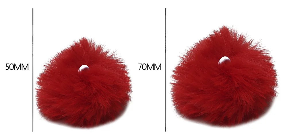 5 Pompons Pelúcia Elástico 70mm Branco Vermelho Preto Nybc