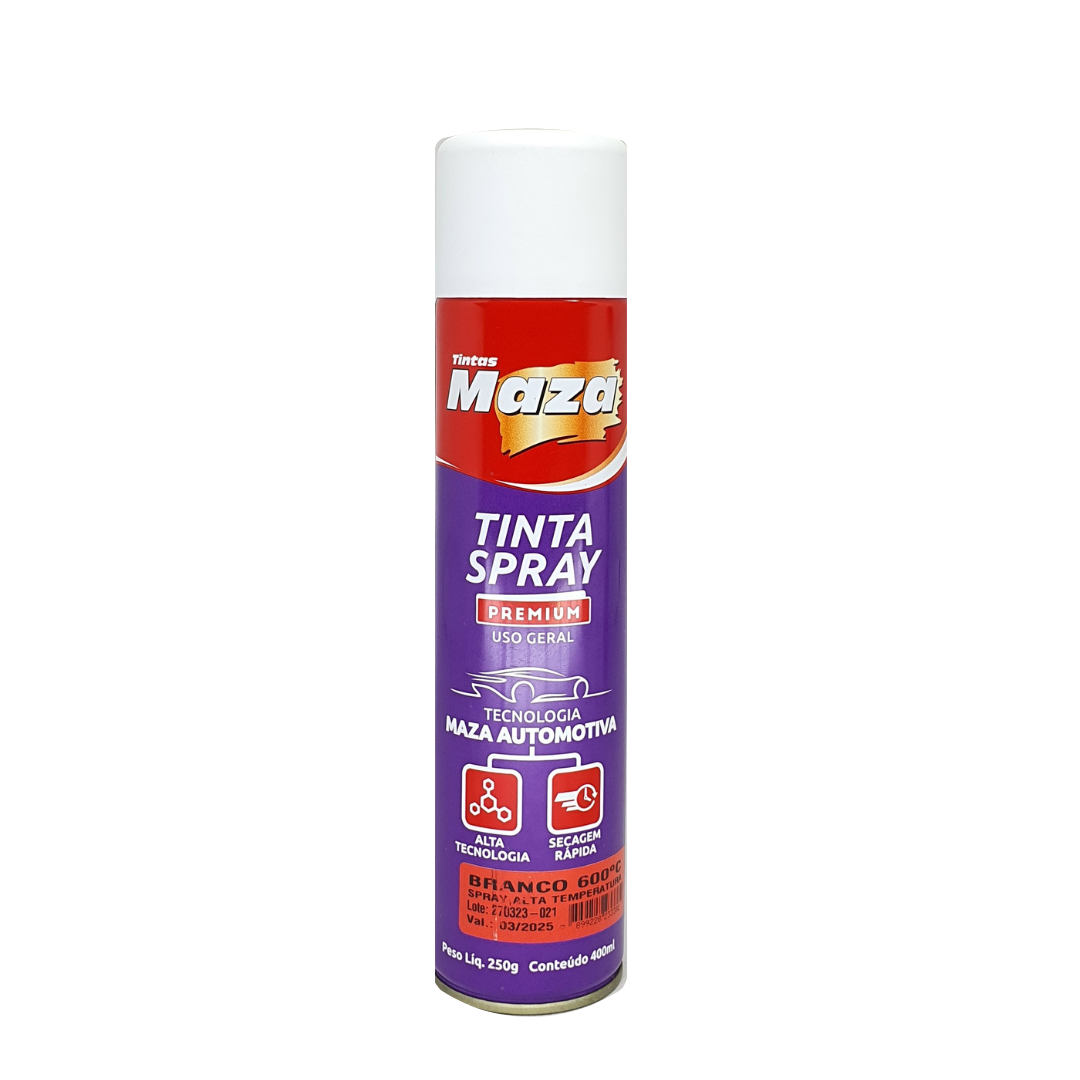 Tinta Spray Alta Temperatura Preto Fosco Branco 400ml Maza