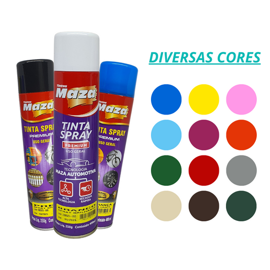 Tinta Spray Brilhante 400ml Cores Uso Geral Multiuso Maza