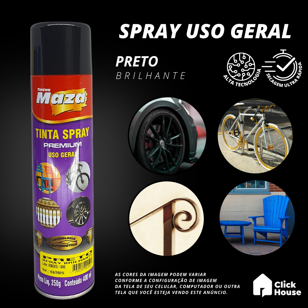 Tinta Spray Brilhante 400ml Cores Uso Geral Multiuso Maza