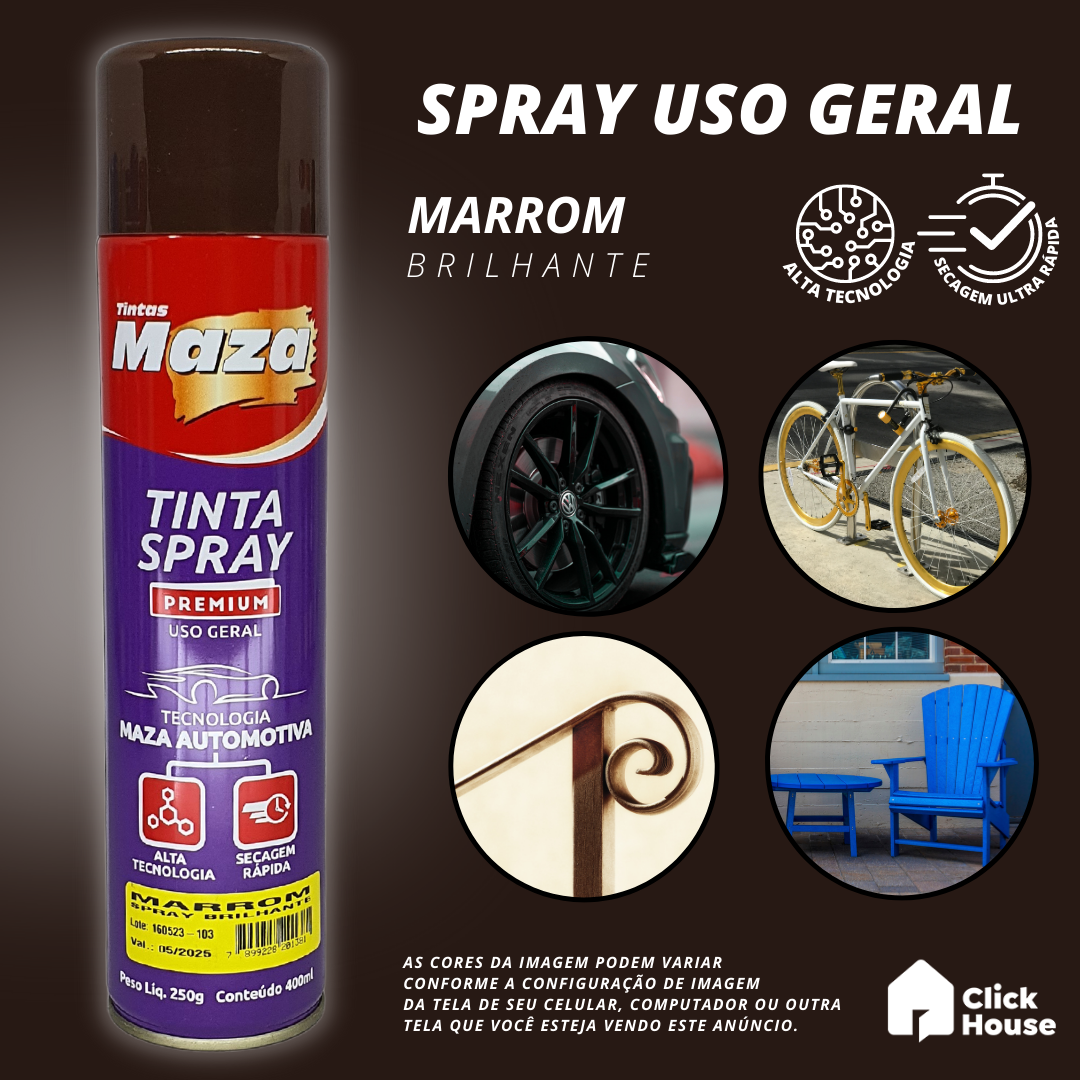 Tinta Spray Brilhante 400ml Cores Uso Geral Multiuso Maza