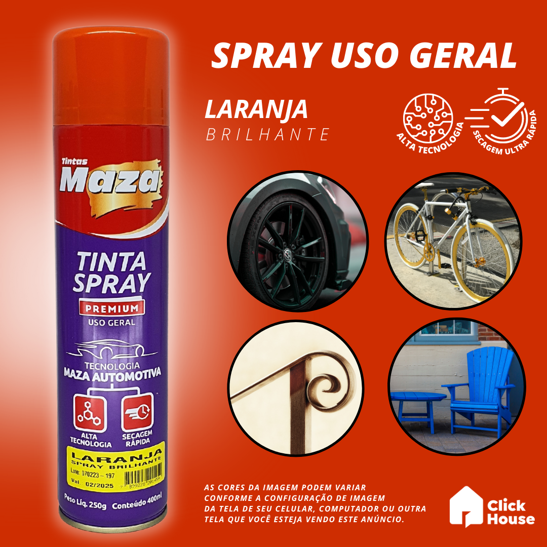 Tinta Spray Brilhante 400ml Cores Uso Geral Multiuso Maza