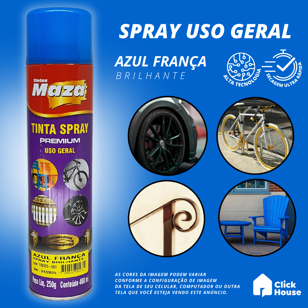 Tinta Spray Brilhante 400ml Cores Uso Geral Multiuso Maza