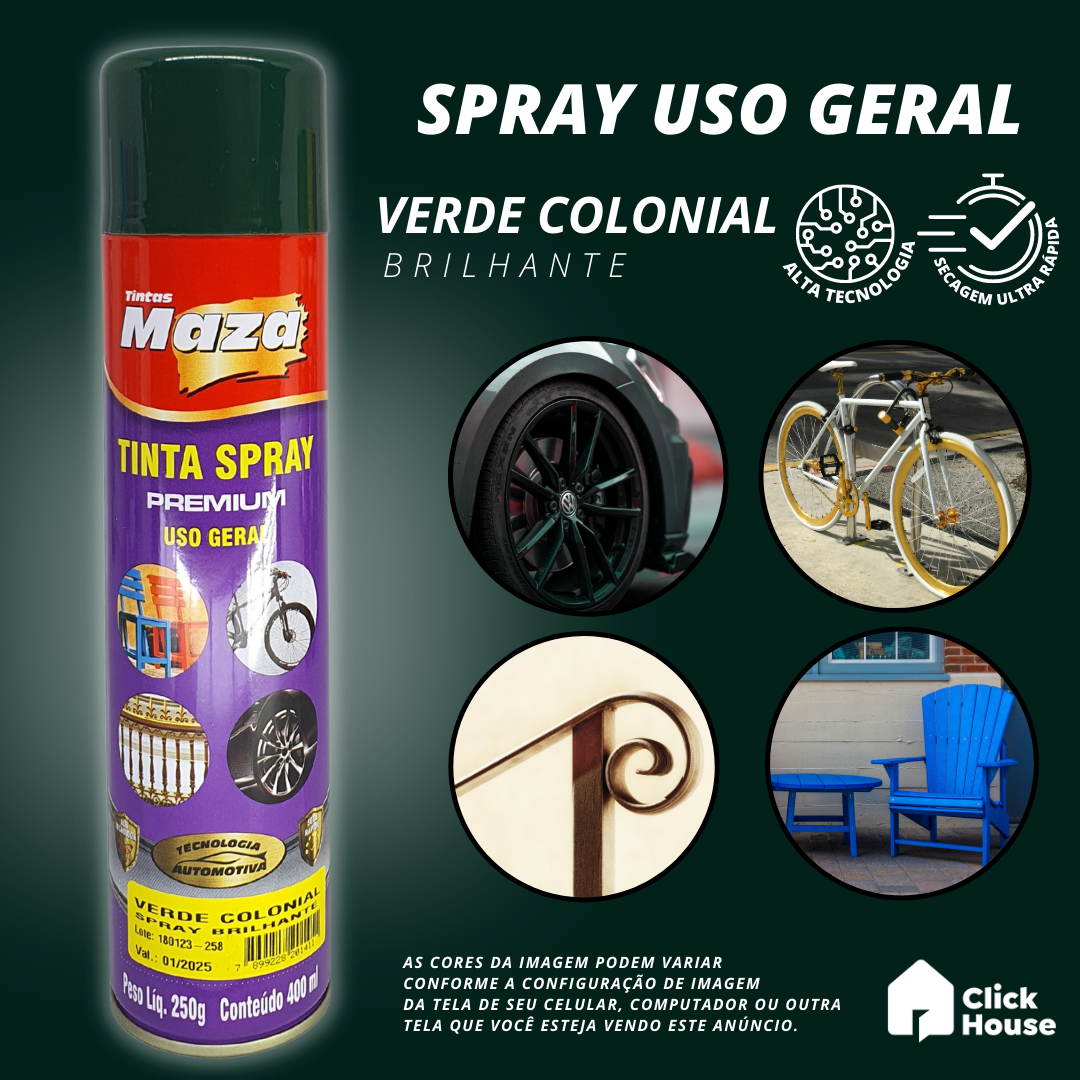 Tinta Spray Brilhante 400ml Cores Uso Geral Multiuso Maza