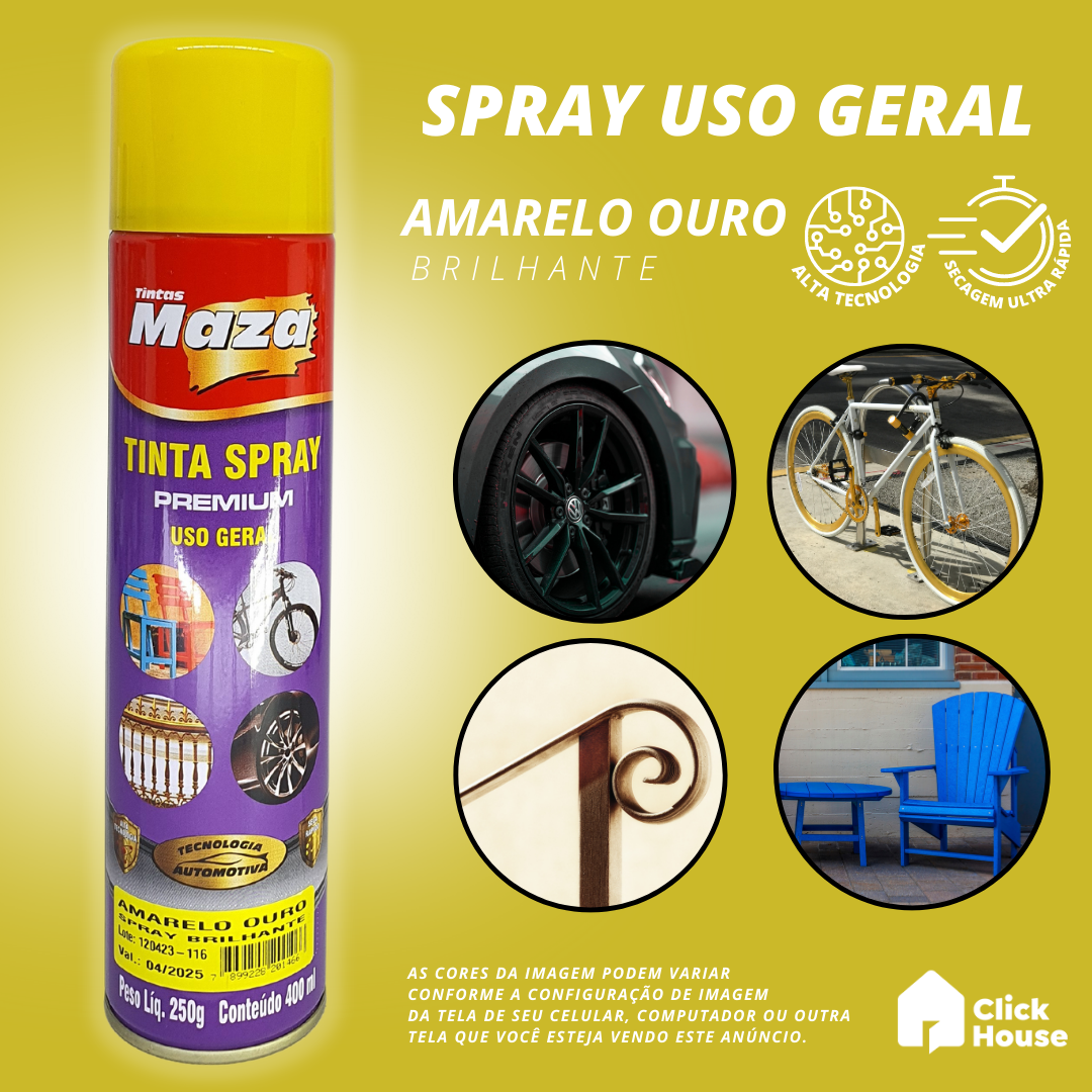 Tinta Spray Brilhante 400ml Cores Uso Geral Multiuso Maza