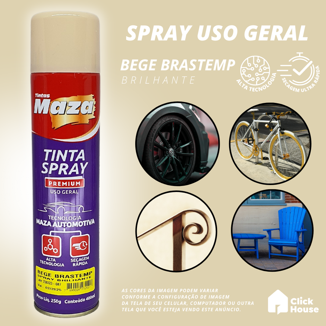 Tinta Spray Brilhante 400ml Cores Uso Geral Multiuso Maza