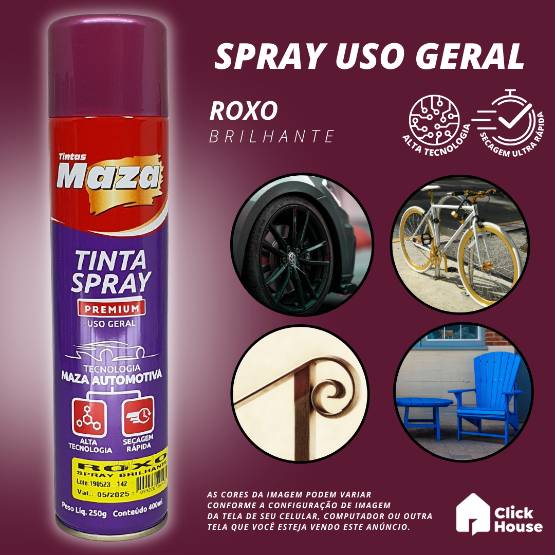 Tinta Spray Brilhante 400ml Cores Uso Geral Multiuso Maza