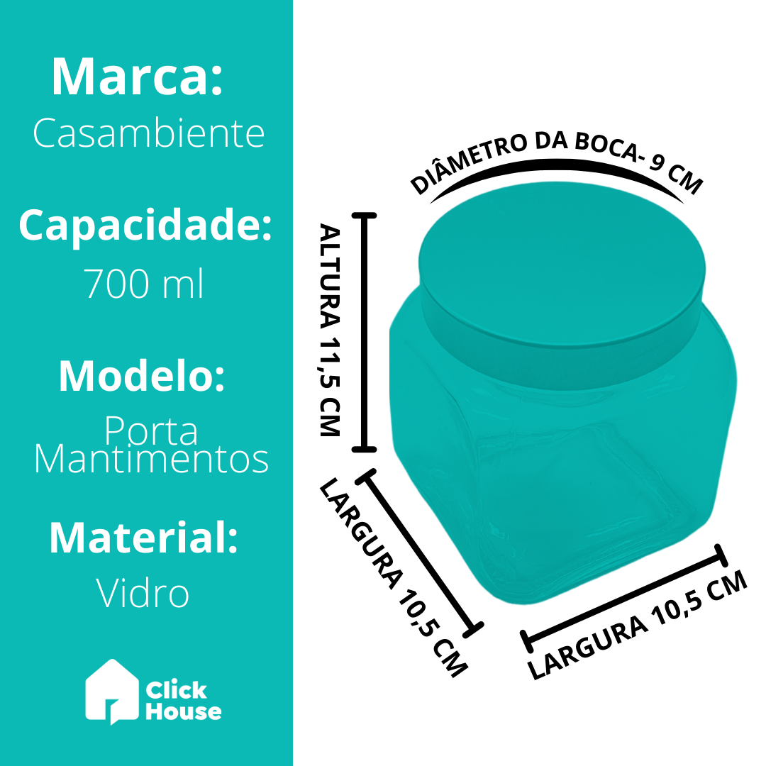 Pote Vidro Mantimento Tampa Inox Hermética Dourada 700ml