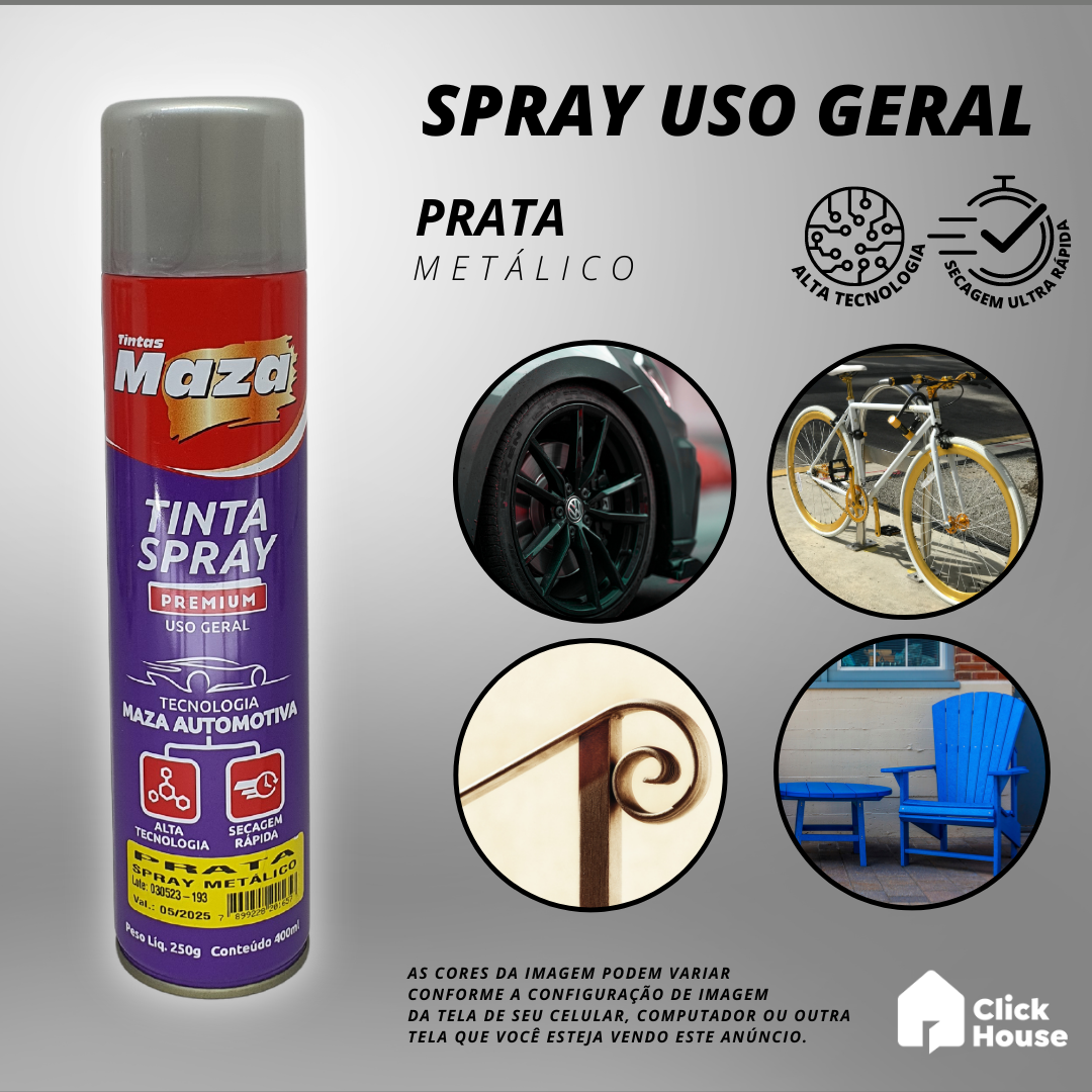 Tinta Spray Metálico 400ml Cores Uso Geral Multiuso Maza
