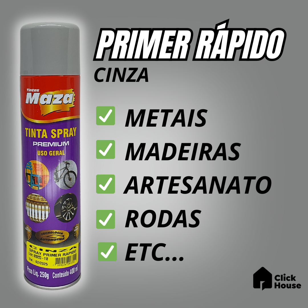 Tinta Spray Uso Geral Primer Rápido 400ml Cinza Maza