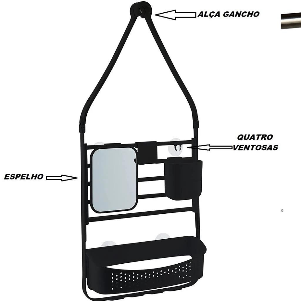 Suporte Para Banheiro Shampoo Parede Preto - Casambiente
