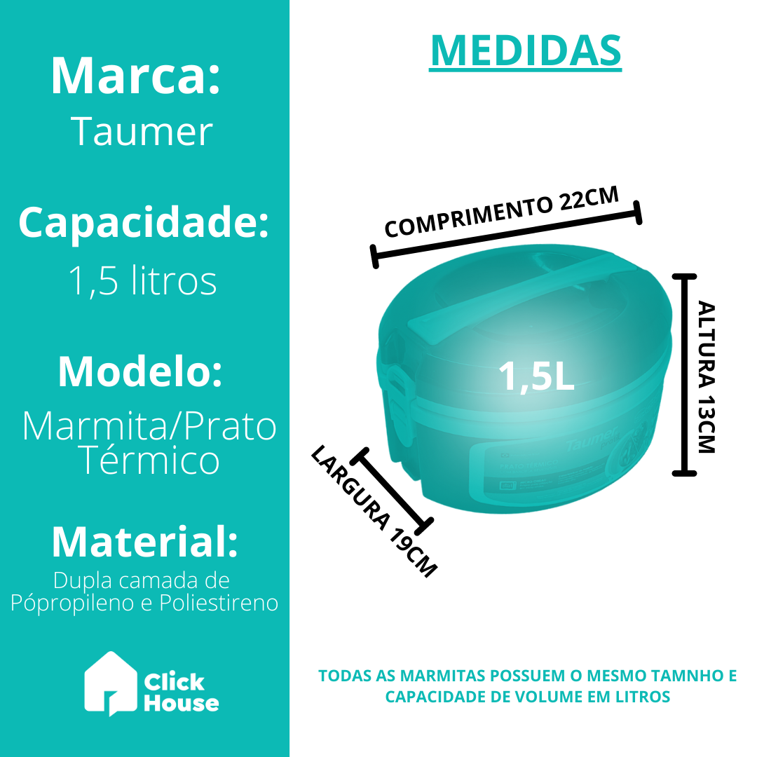 Prato Marmita Térmica 2 Divisórias Microondas 1,5l Taumer