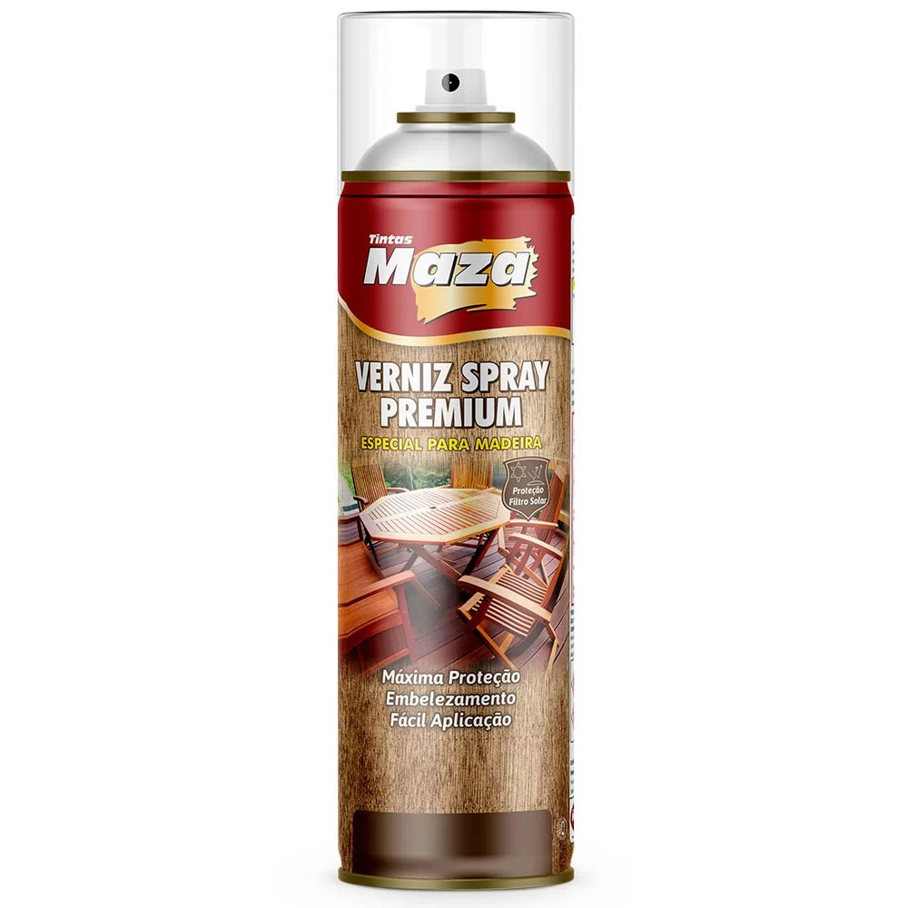 Spray Verniz Brilhante Premium Madeiras 350ml Cores Maza