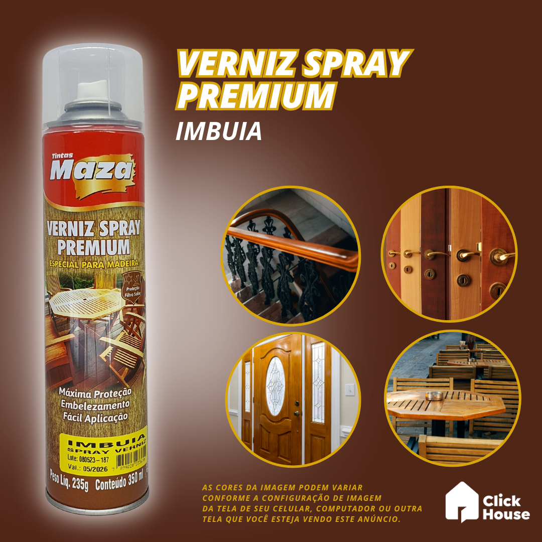 Spray Verniz Brilhante Premium Madeiras 350ml Cores Maza