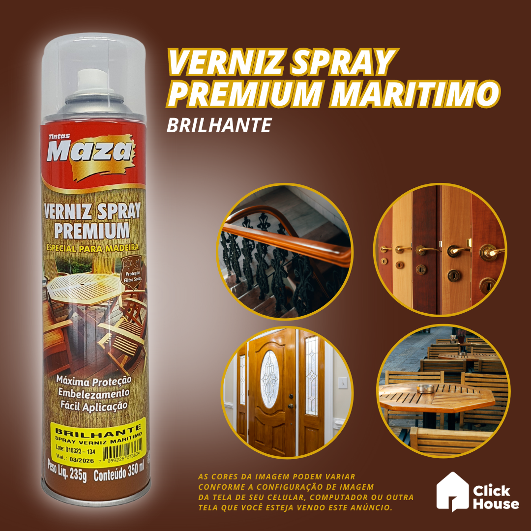Spray Verniz Brilhante Premium Madeiras 350ml Cores Maza