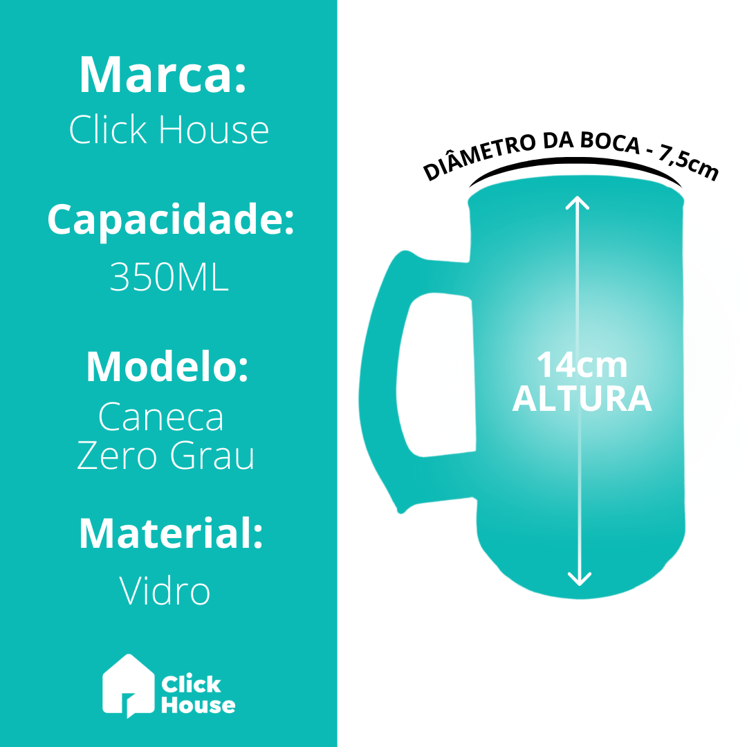 Caneca Zero Grau Vidro Grosso Chopp Cerveja Congelável 350ml