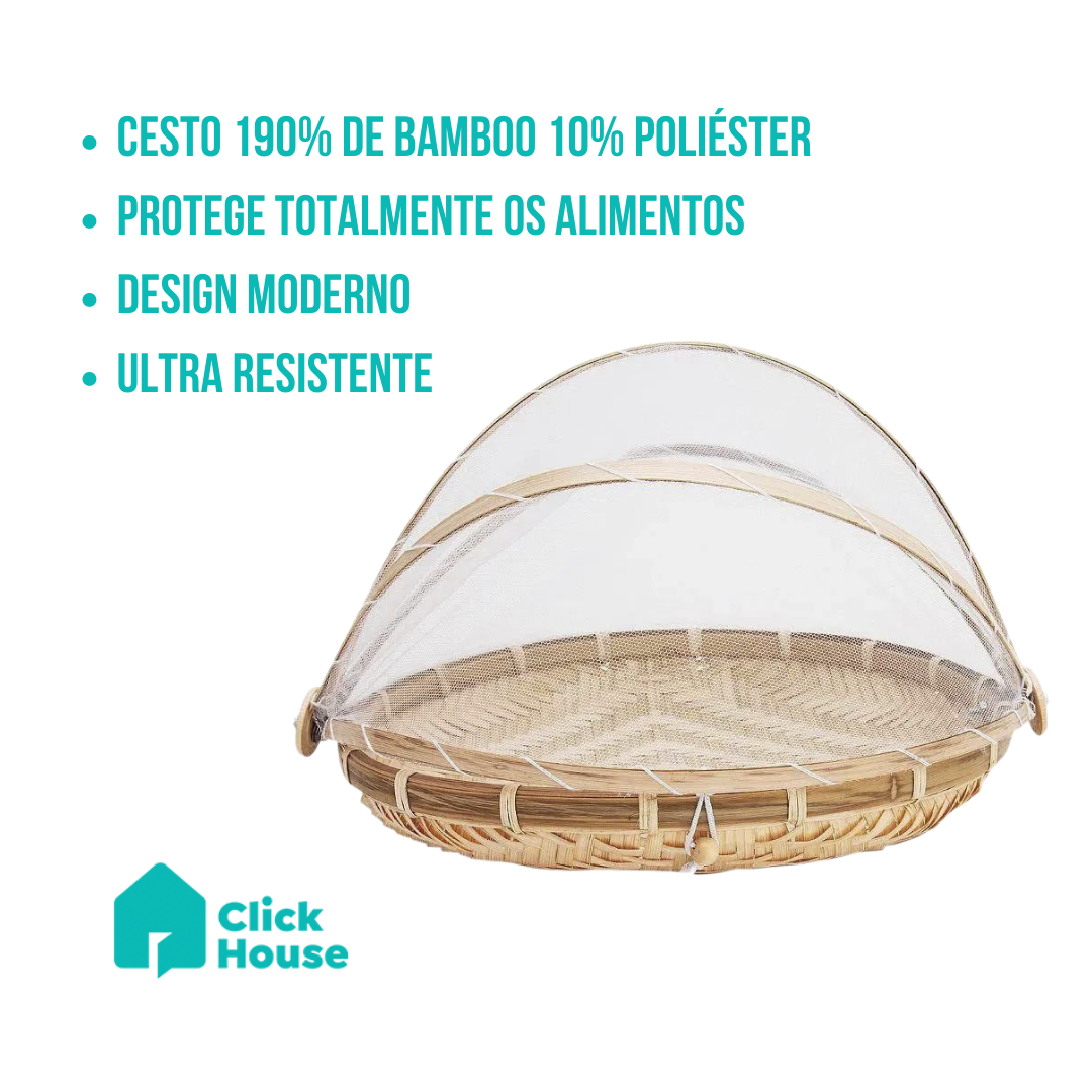 Cesto Porta Pão Bolo Cobertura Retrátil Redondo Bambu 30 Cm