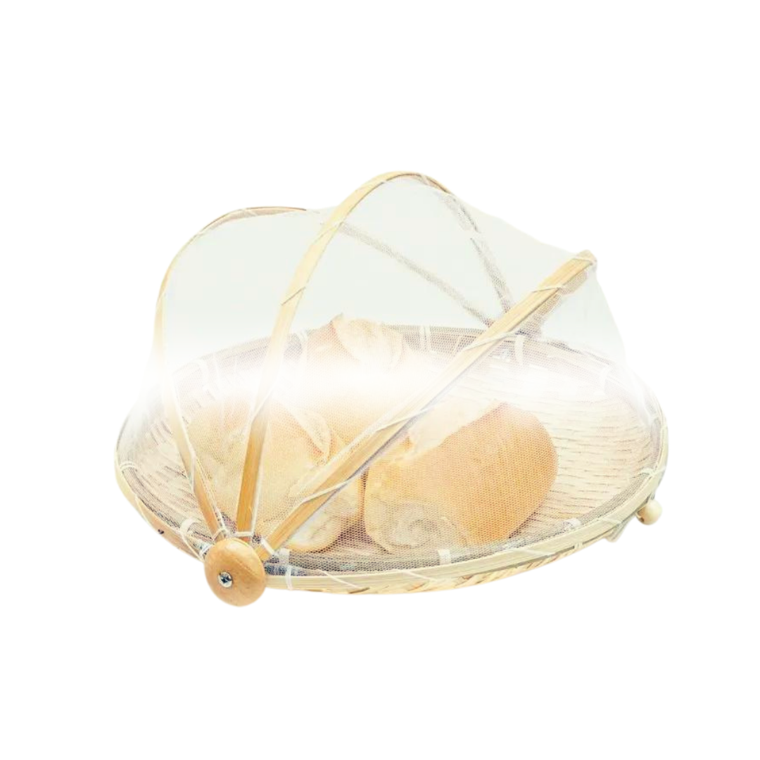 Cesto Porta Pão Bolo Cobertura Retrátil Redondo Bambu 30 Cm