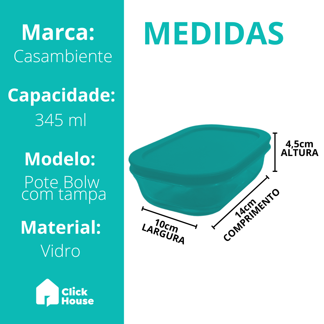 Tigelas Pote Bowls Marmita Fit Vidro Tampa Hermética 345ml