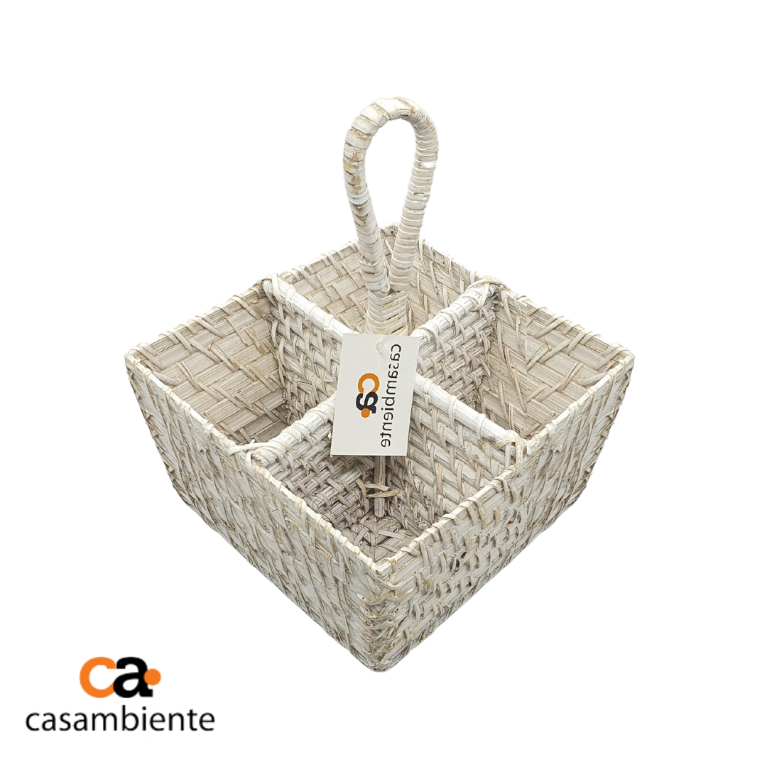 Organizador Porta Talheres Mesa Bancada Em Rattan Bambu