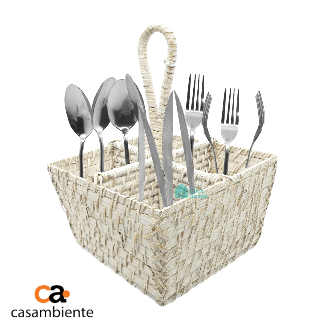 Organizador Porta Talheres Mesa Bancada Em Rattan Bambu