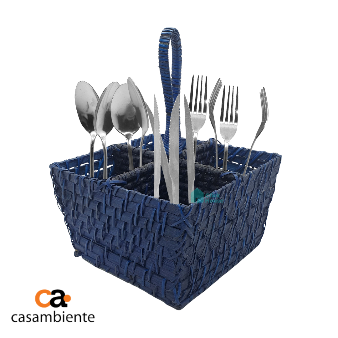 Organizador Porta Talheres Mesa Bancada Em Rattan Bambu