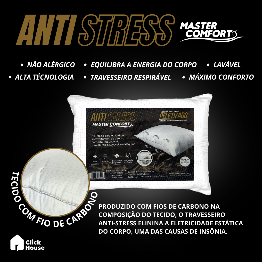 Travesseiro Peletizado Antistress Fio Carbono Fibras 50x70cm
